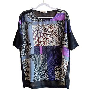 ELLEN TRACY Women's Tunic Top Purple Navy Blue Knit Back MEDIUM